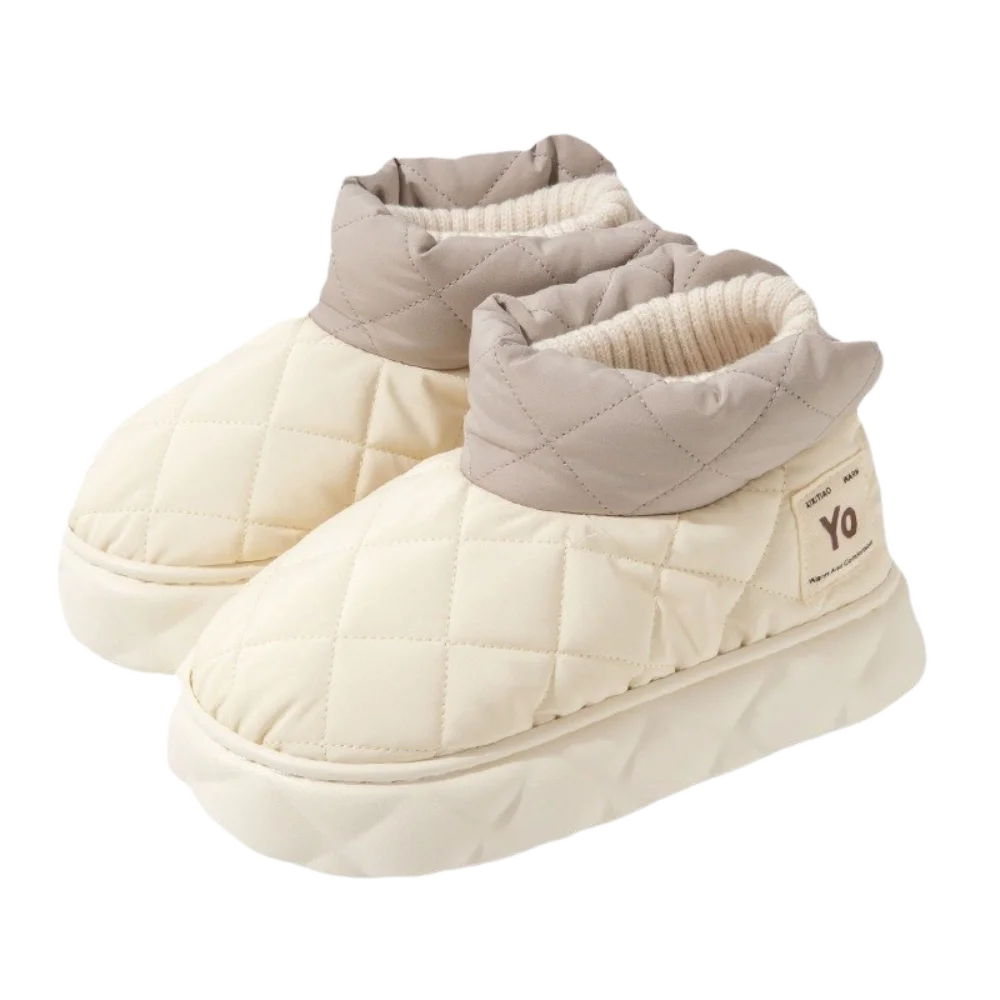 Chaussures EVA pour hommes et femmes, bottes de neige d'hiver, antidérapantes, imperméables, en tissu, chauffe-pieds, pantoufles de marche épaisses