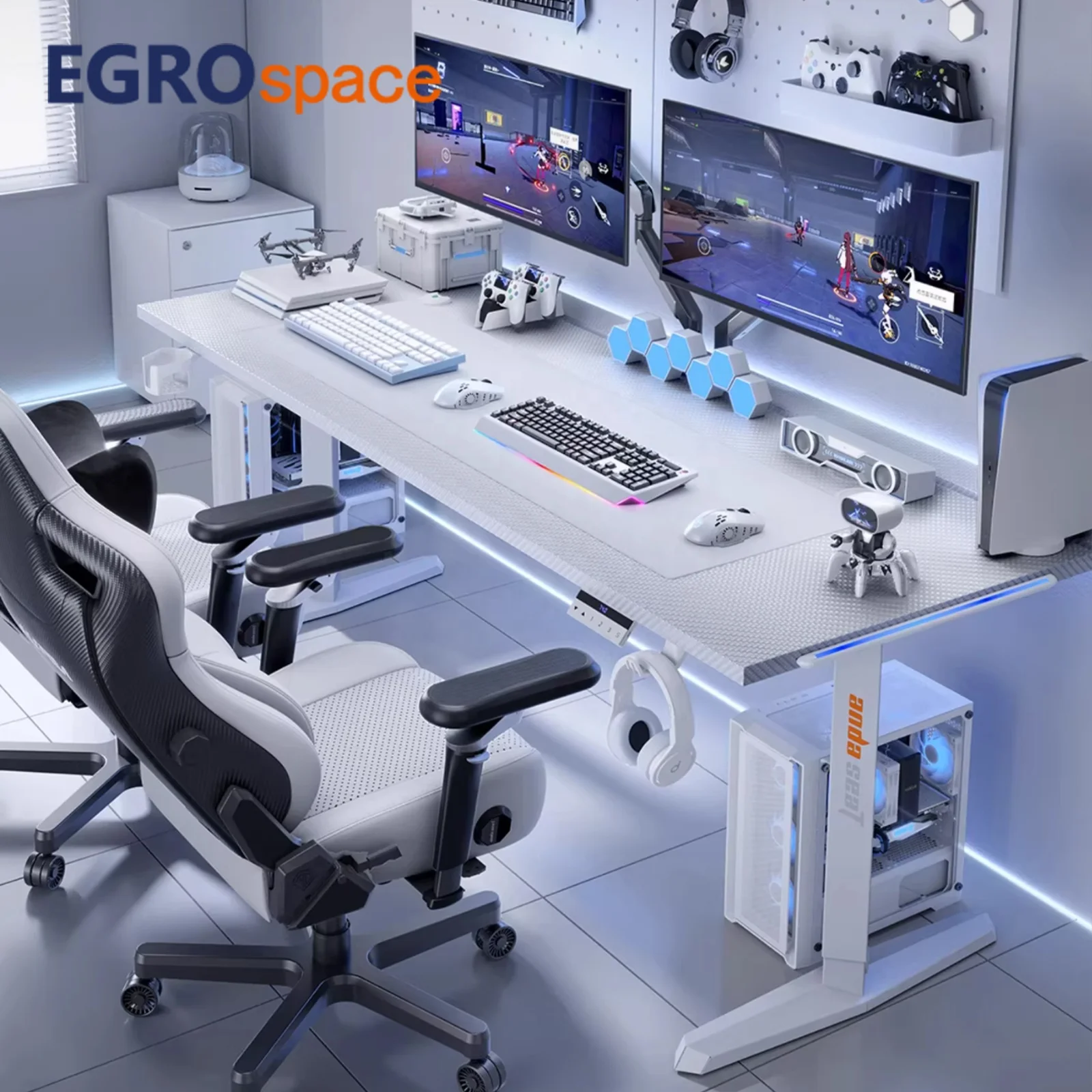 Modern Luxury Style Dual Motor Electric Lifting Wood Durable Adjustable Computer Table Gaming Desk