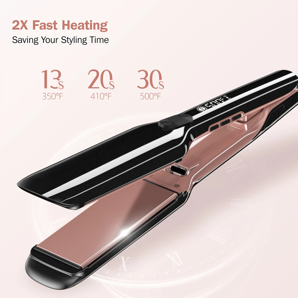 Hair Straightenr 500F Degree High Temp 2 in 1 Professional Curler Ceramic Wide Plasma Flat Iron Hair Straightenr