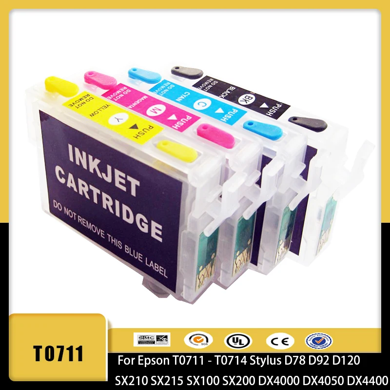 vilaxh T0711 Refillable Ink cartridge For Epson T0711 Stylus D78 D92 DX7000F DX5000 DX4050 DX4000 DX4400 DX4450 DX5050 DX6000