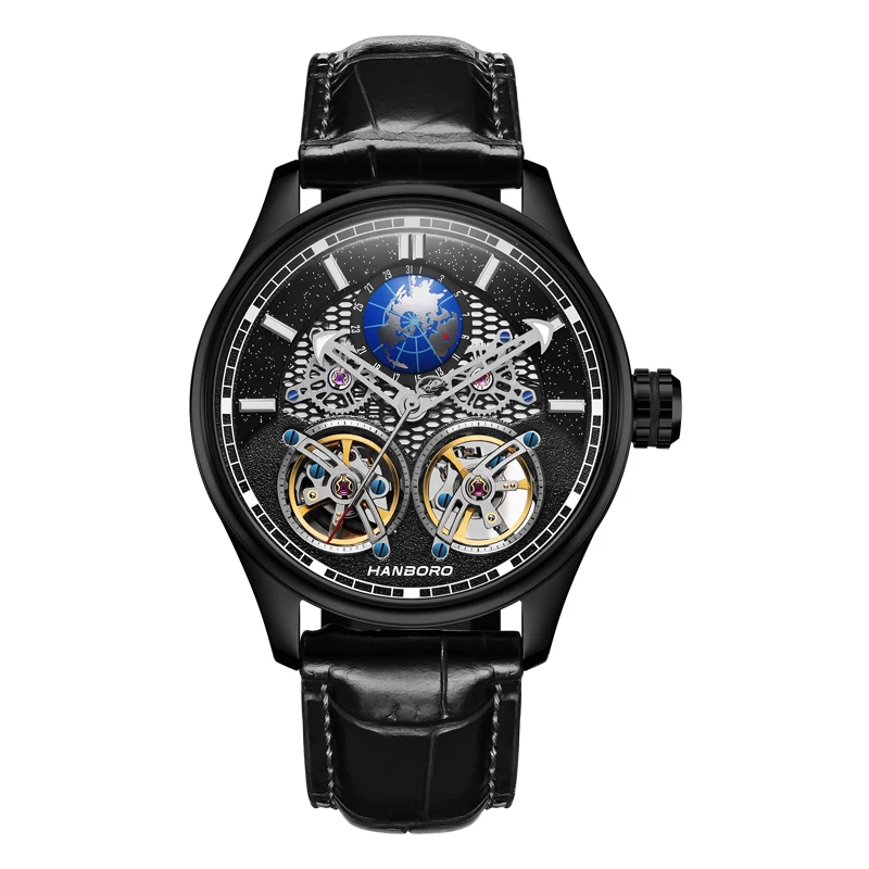 Heren zakelijke vrije tijd lichtgevende wijzer luxe skelet mechanisch wijzerhorloge sterren serie waterdicht roestvrij staal - afbeelding 1