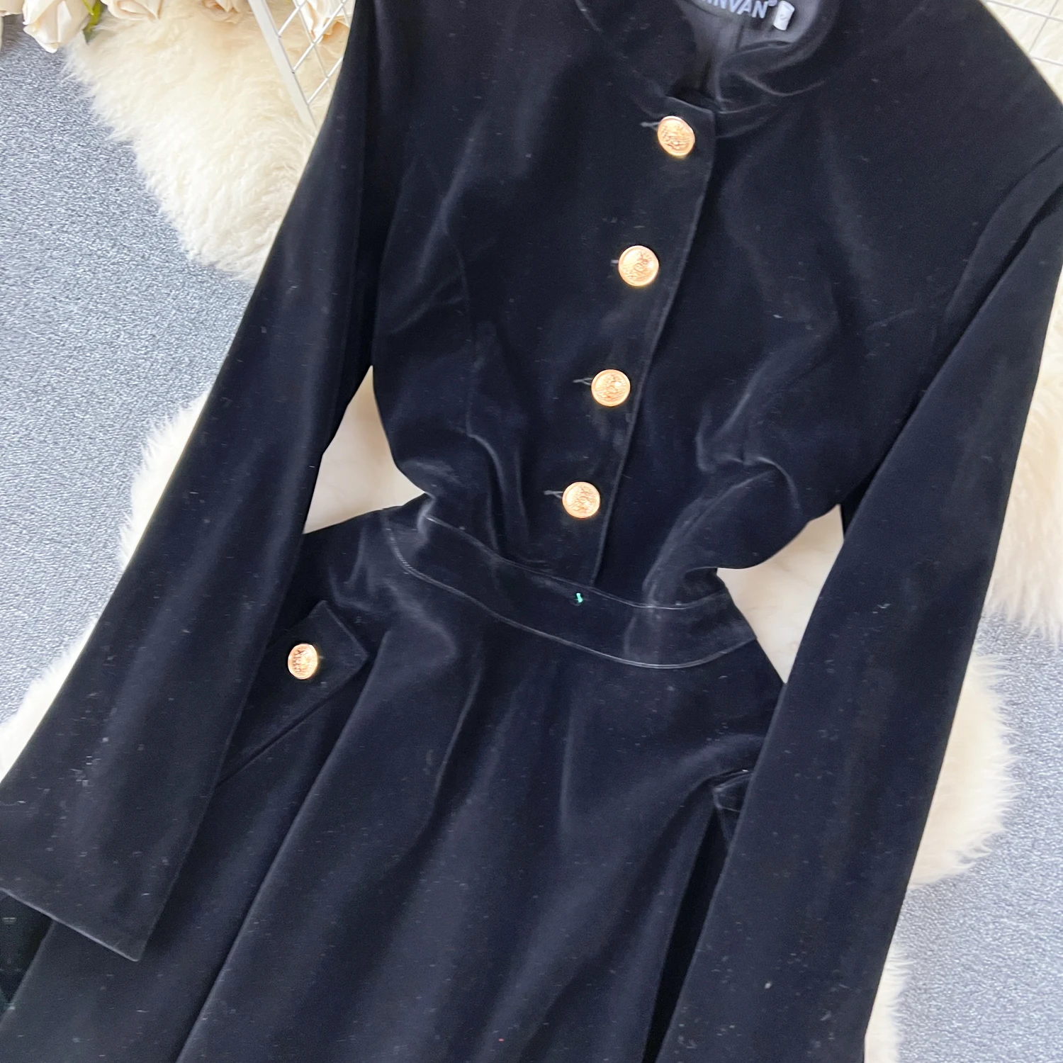 Chic vintage velours à manches longues bouton élégant fée fête mode coréenne automne femmes vêtements