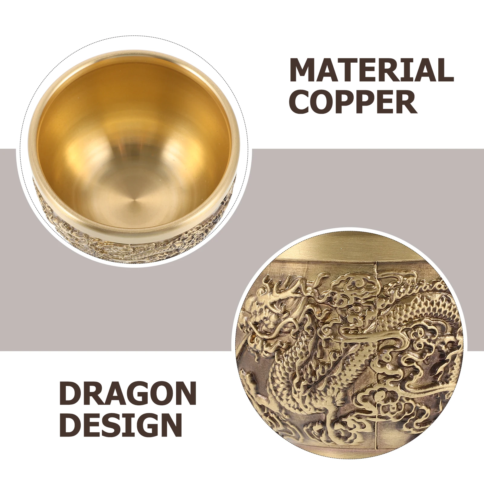 

2pcs Chinese Style Copper Teacup Dragon Embossed Sturdy Retro Tea Cup For Home Decor Gift