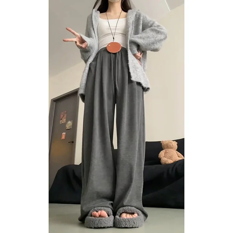 Pantaloni coreani a gamba larga lavorati a maglia Sle Pantaloni drappeggiati larghi casual da donna Primavera Estate Nuovo arrivo ort plus Size Lunghezza pavimento