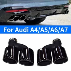 For Audi A4 A5 A6 A7 Carbon Fiber Quad Tailpipe Exhaust Retrofit S4 S5 S6 S7 Stainless Steel Black Muffler Tip Nozzle
