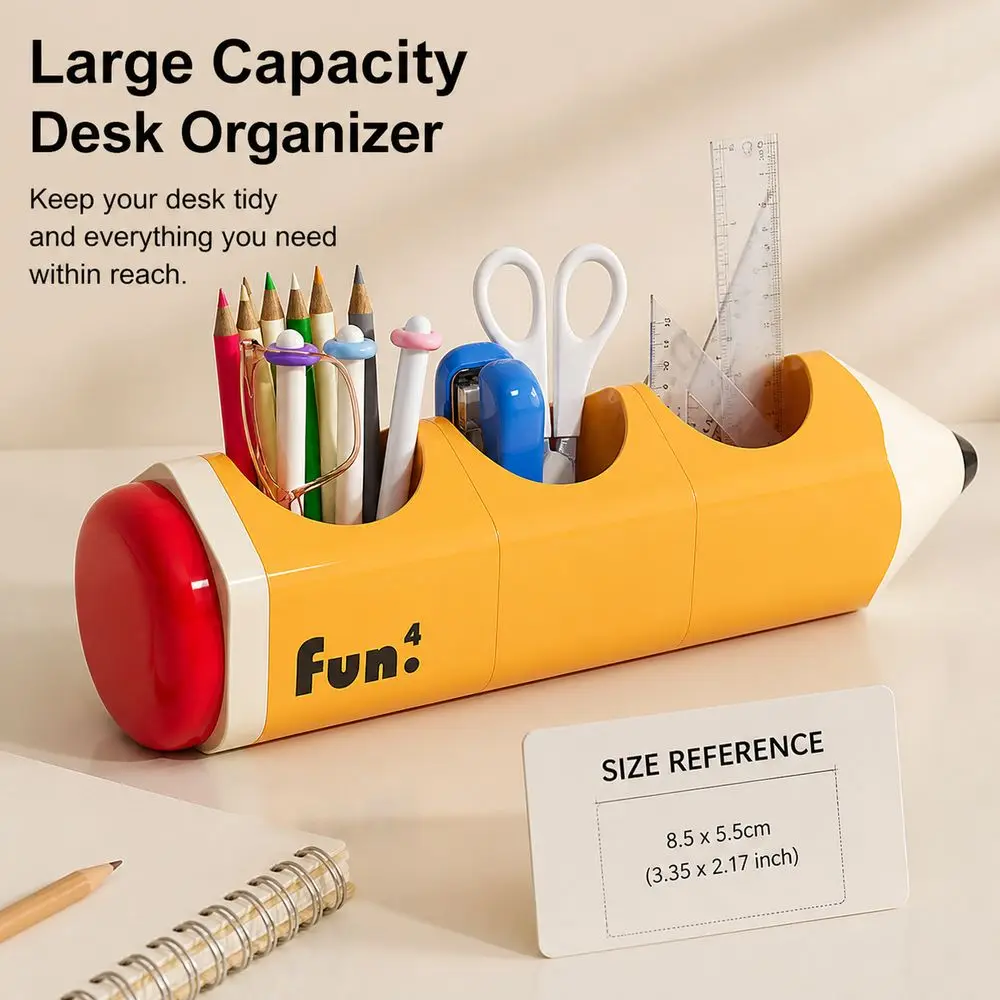 Gifts Plastic Pencil Holder Cartoon Style Multi-Compartment Pencil Cup Open Top Pencil-Shaped Pen Holder Student Use