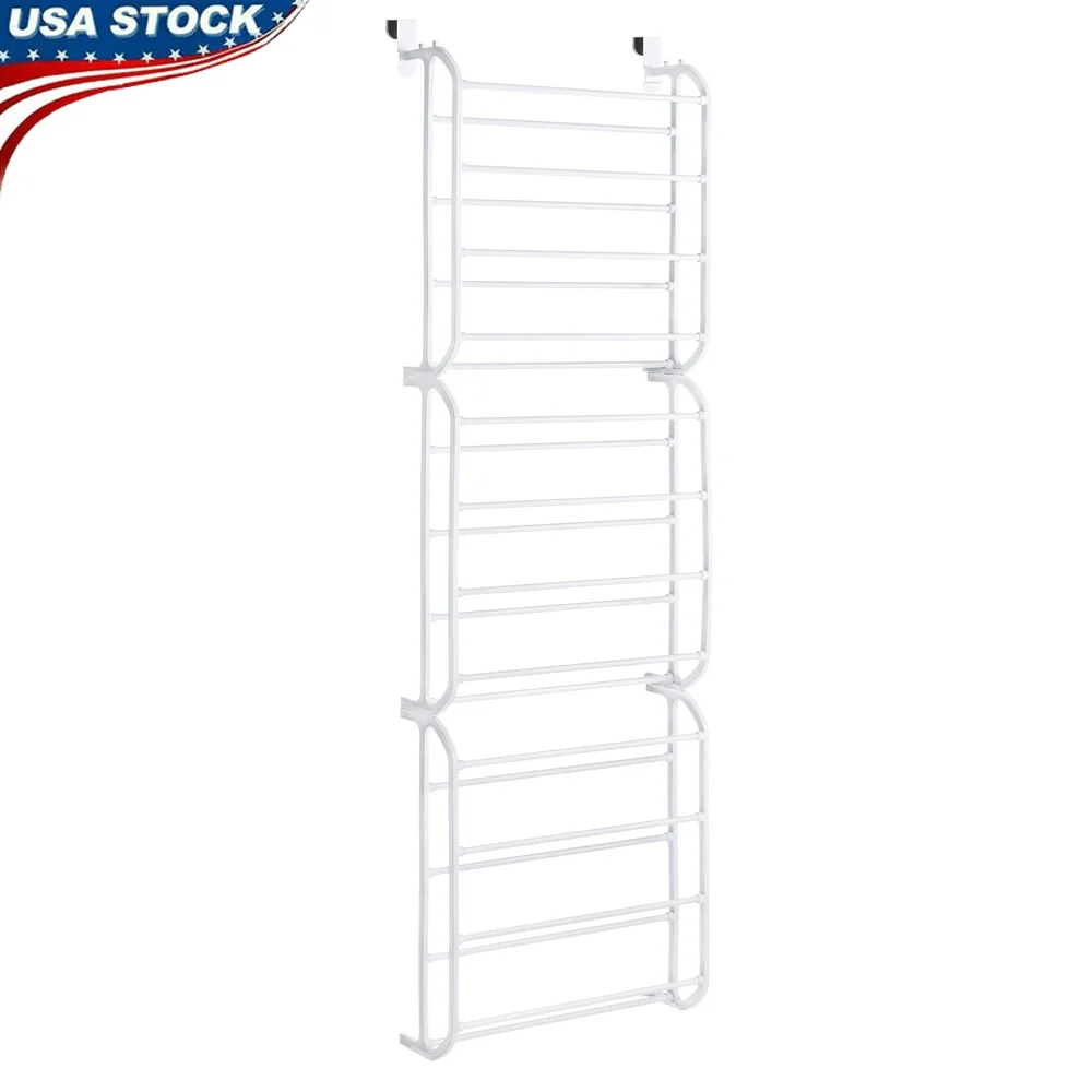 

12-Tier Over-the-Door Shoe Rack Storage Organizer Heavy-Duty Resin Wide Hooks Easy-Care Home Space 36 Pair Capacity