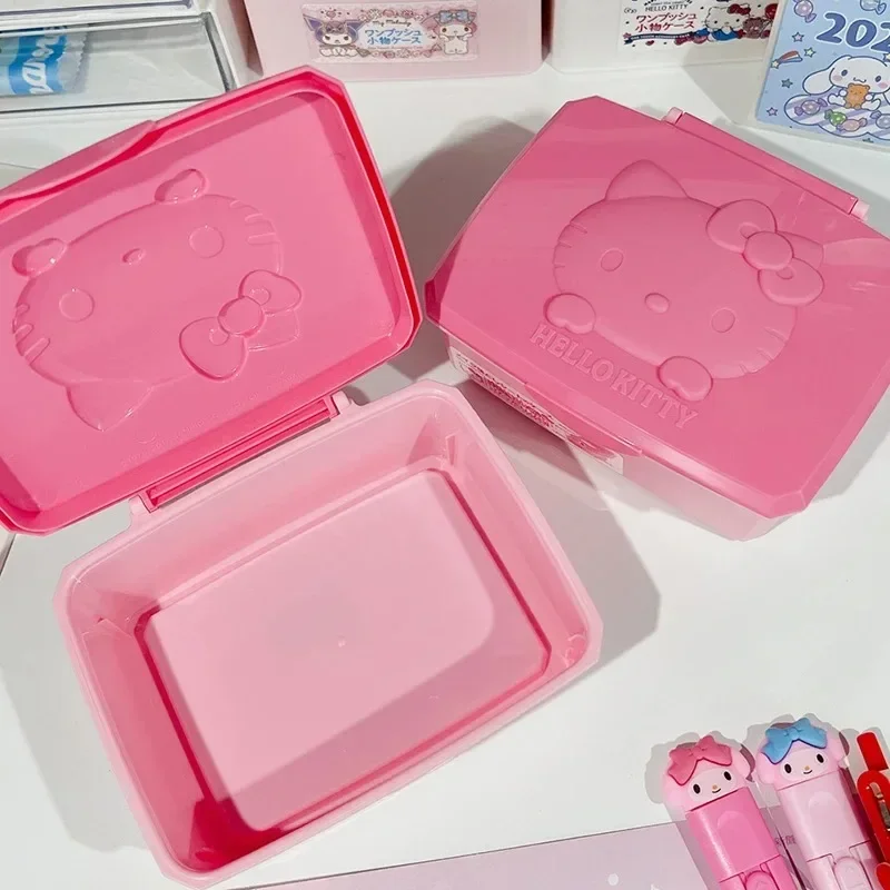 Hello kitty sanrio storage box Cartoon Cotton swab cotton stationery jewelry box kawaii kitty Desktop storage box