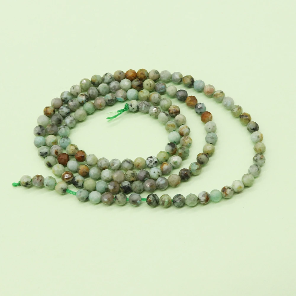 

3-4mm Vintage Natural Stone Round Beads Faceted African Turquoise Straight Hole Loose Beads For Necklace Bracelet DIY Crafting
