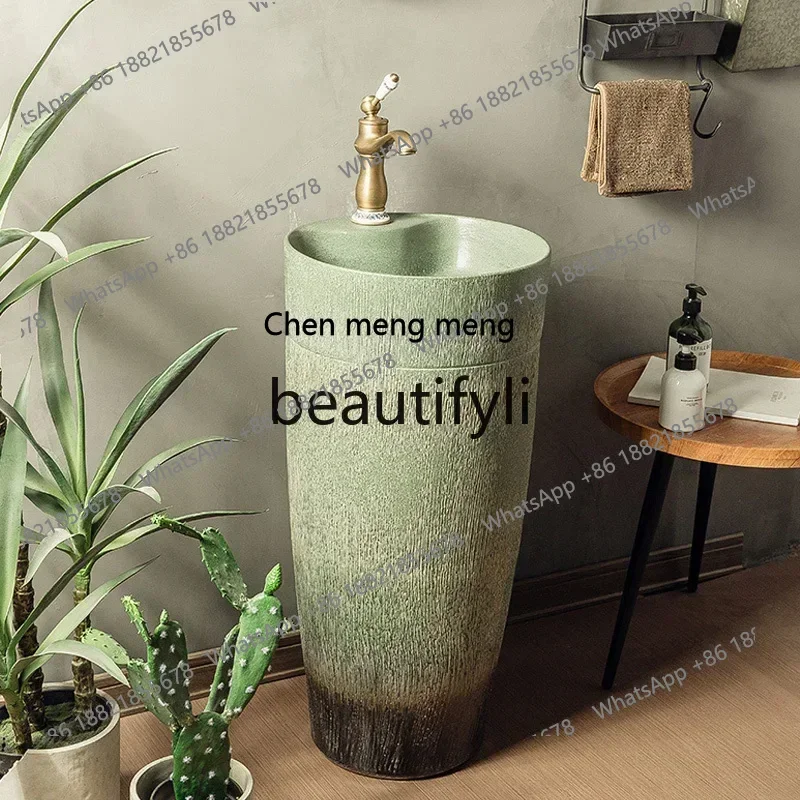 Retro courtyard outdoor balcony integrated column washbasin household floor pool