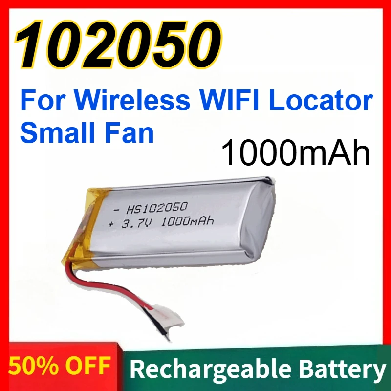 102050 Large Capacity Lithium Battery 1000mAh 3.7V for Wireless WIFI Locator Small Fan Built-in Rechargeable Battery