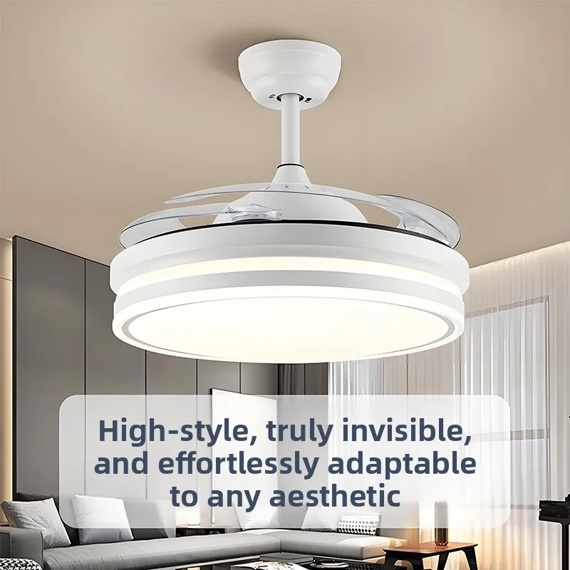 White Invisible Ceiling Fan Light DC Inverter Silent Full Spectrum Eye Protection Living Room Bedroom Living Room Ceiling Fans