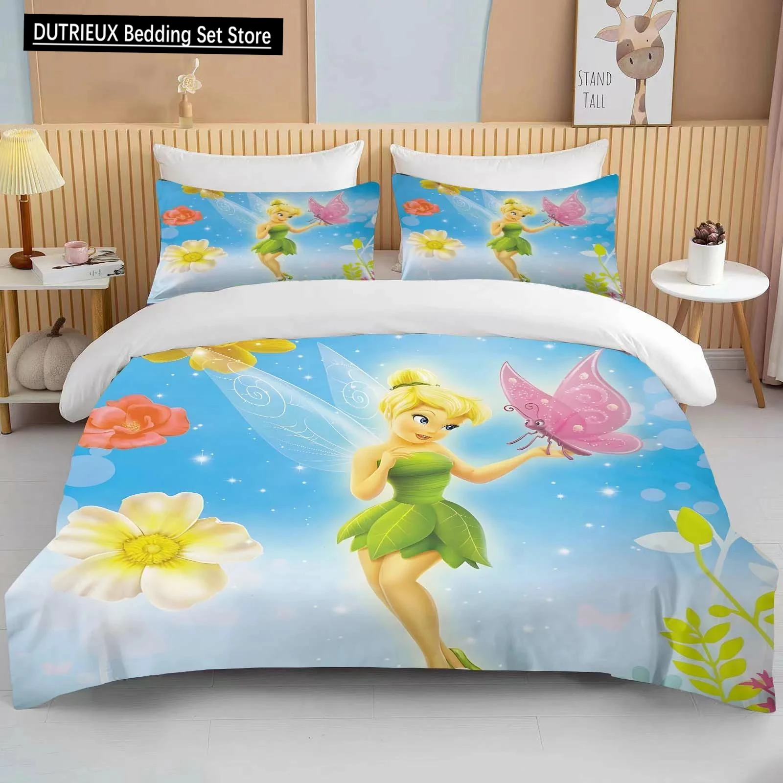 

10 Sizes Disney Tinker Bell Printed Bedding Set Duvet Cover 1 Duvet Cover 2 Pillowcases Adult and Children Bedding Set Luxury