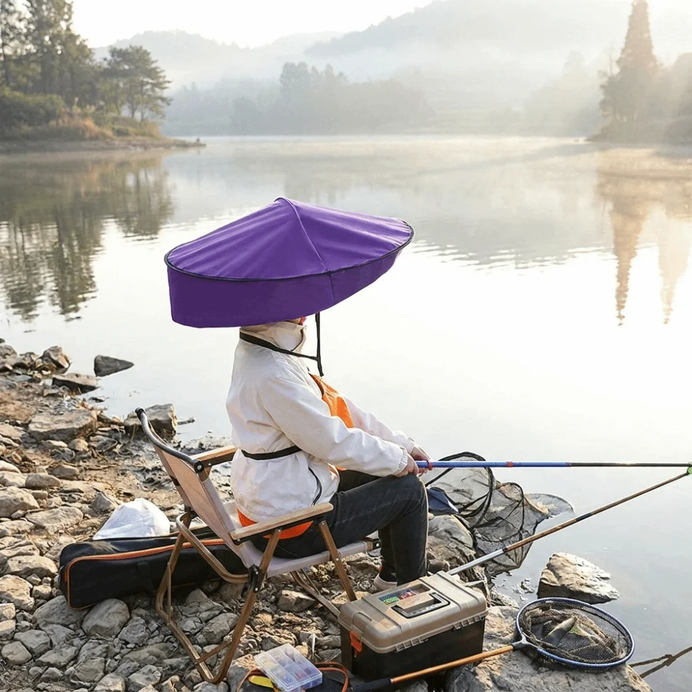 Practical Gift Nylon Hands Free Umbrella Hat Rainproof Pongee Sun Shade Cap Foldable Lightweight Head Mount Umbrella Outdoor