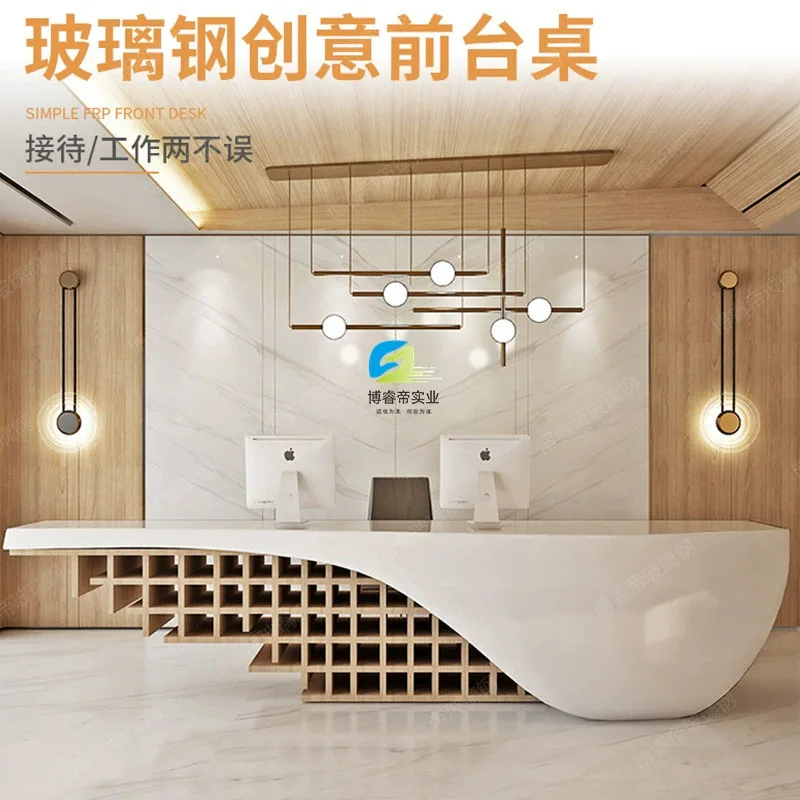 Painted FRP Reception Front Desk Styling Design Bar Beauty Salon checkout page Agency Creative Real Estate Information Desk
