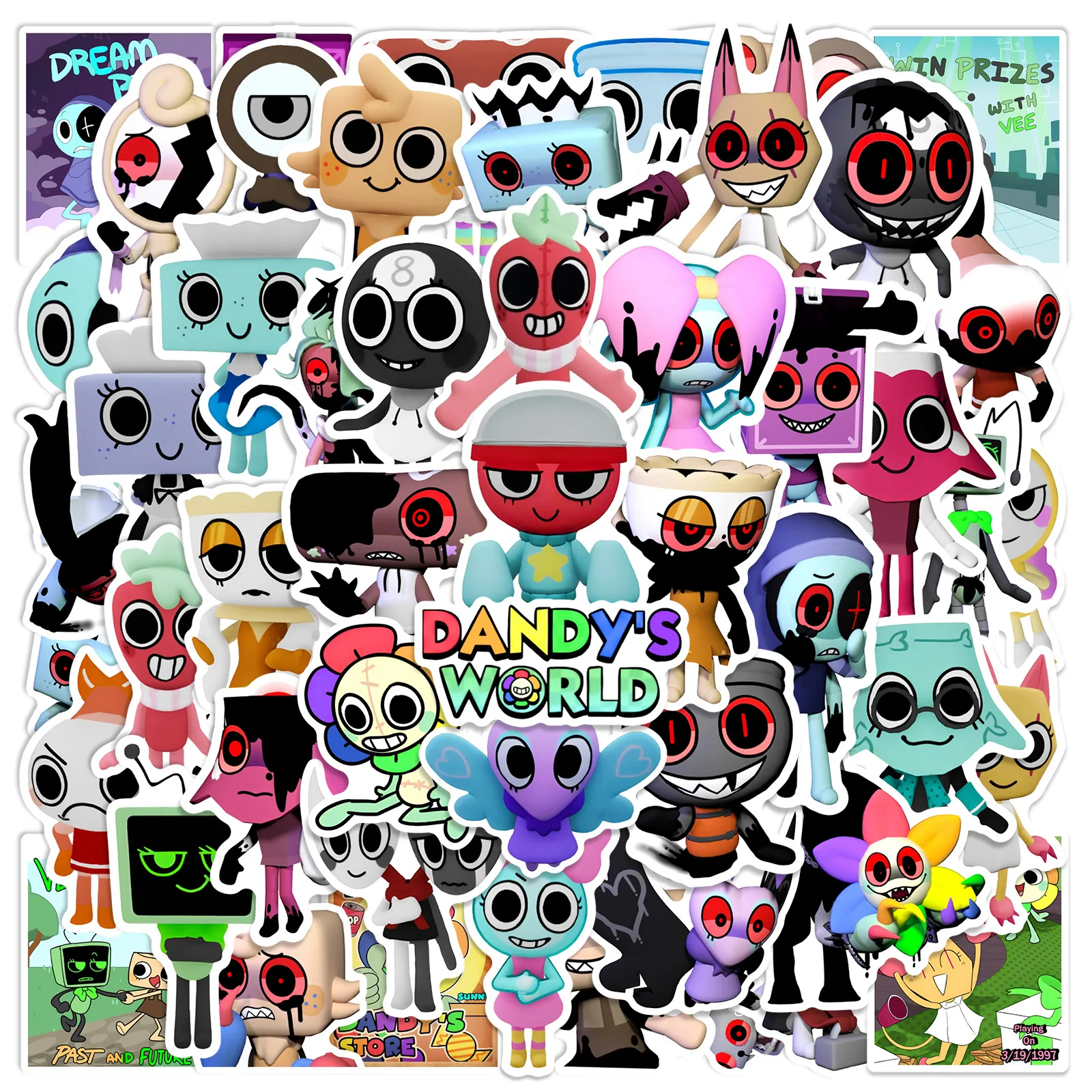 50PCS Dandys World Stickers Cartoon Graffiti Sticker DIY Luggage Laptop Phone Guitar Car Bike Skateboard Decals Toy