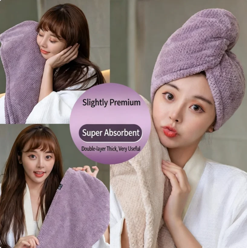 Women's Thickened Super-Absorbent Quick-Dry Hair Drying Cap Hair Towel for Wrapping Hair after Washing