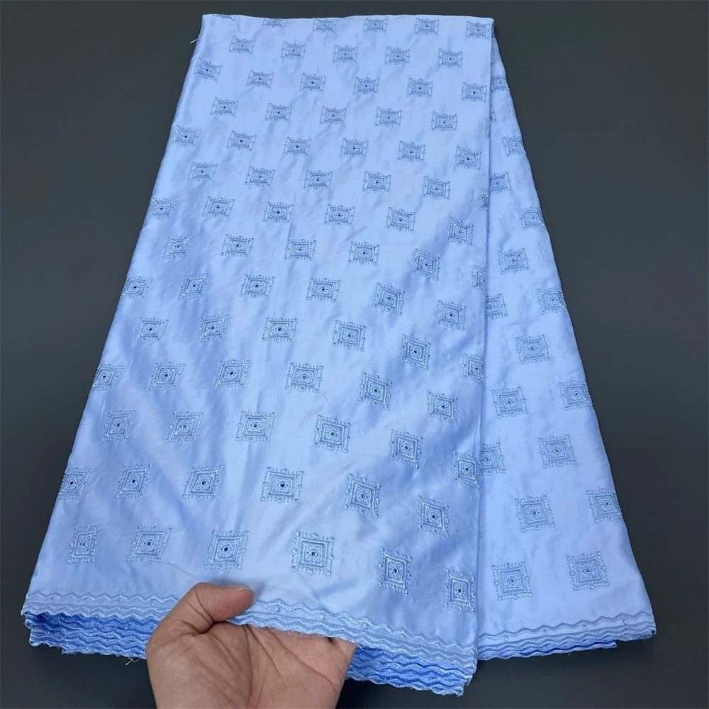 2025 African Nigerian Tulle Lace Fabric for Dress Sewing High Quality Damask Cotton Pure Embroidery Wedding Party hz1407 5Yard