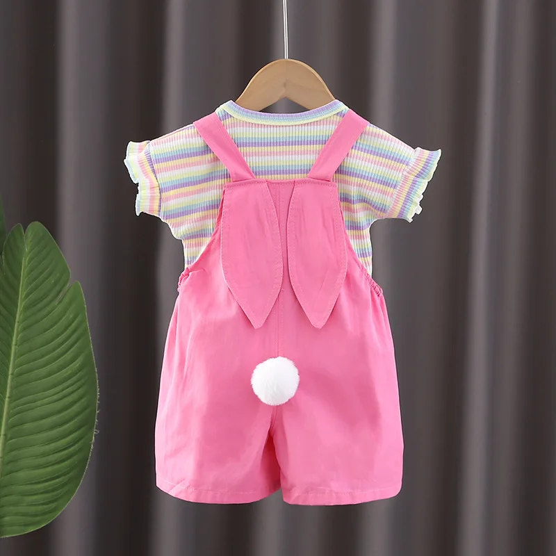 New Summer Baby Clothes Set Children Boys Striped Short Sleeve T-Shirt Overalls 2Pcs/Sets Toddler Girls Clothing Kids Tracksuits