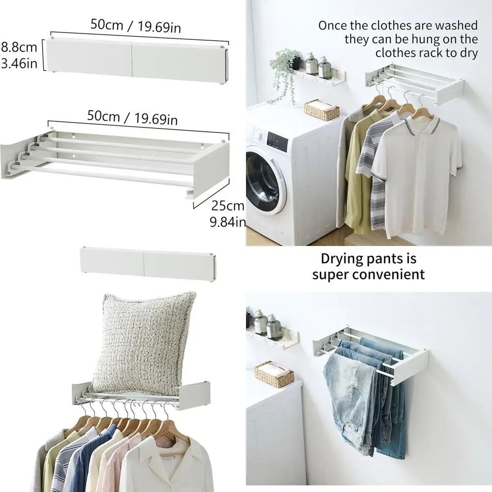 

Настенная складная сушилка для белья, 4 алюминиевых стержня, вместимость 40 фунтов, ширина 19,7, белая