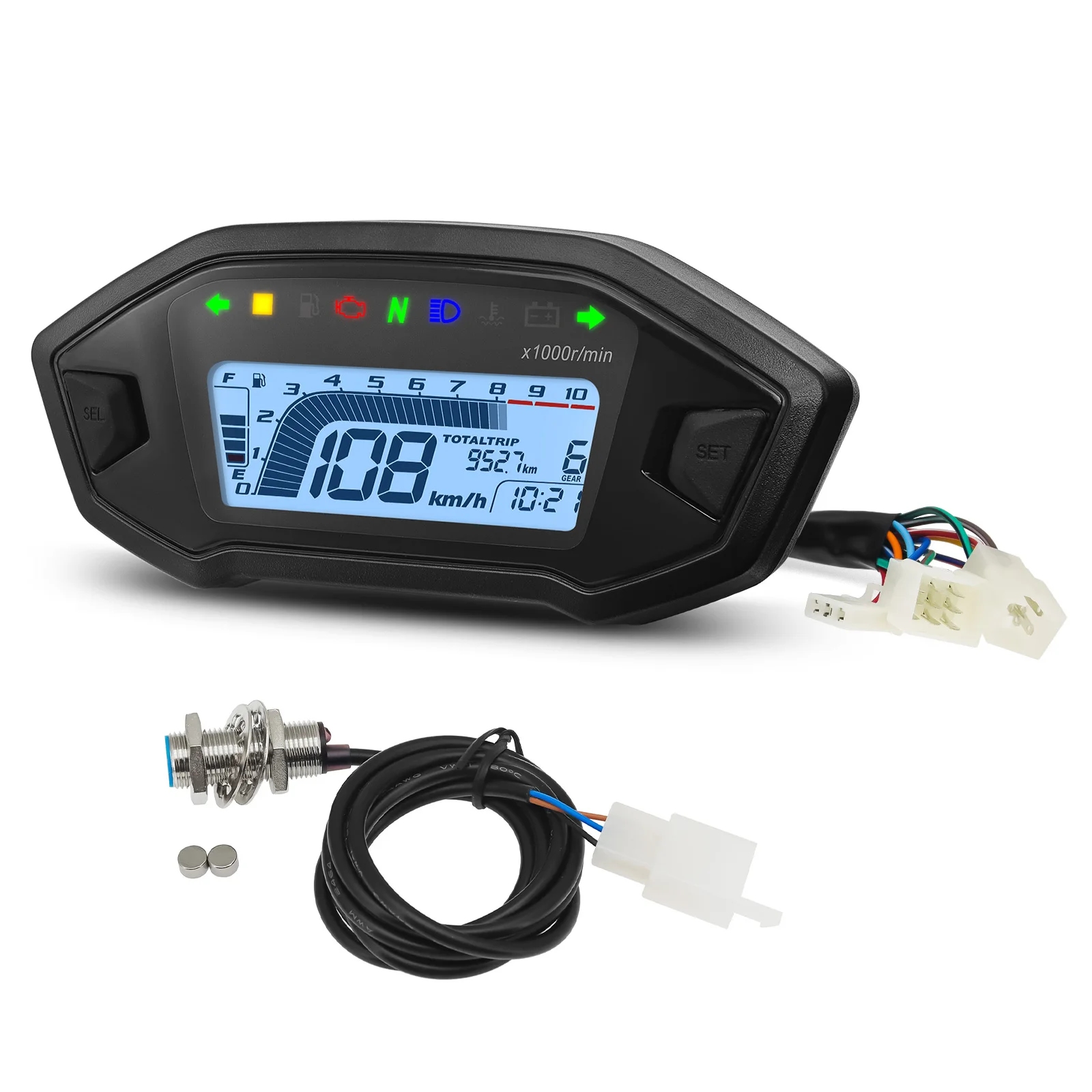 10000RPM Universal Motorcycle 7Color LED Speedometer Digital Motor Instrument Panel Odemeter Tachometer For  2 4 Cylinder Custom