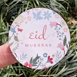100pcs Round EID Mubarak Flower Plants Sticker for Ramadan Kareem Birthday Wedding Party Gifts Wrapping Sticker