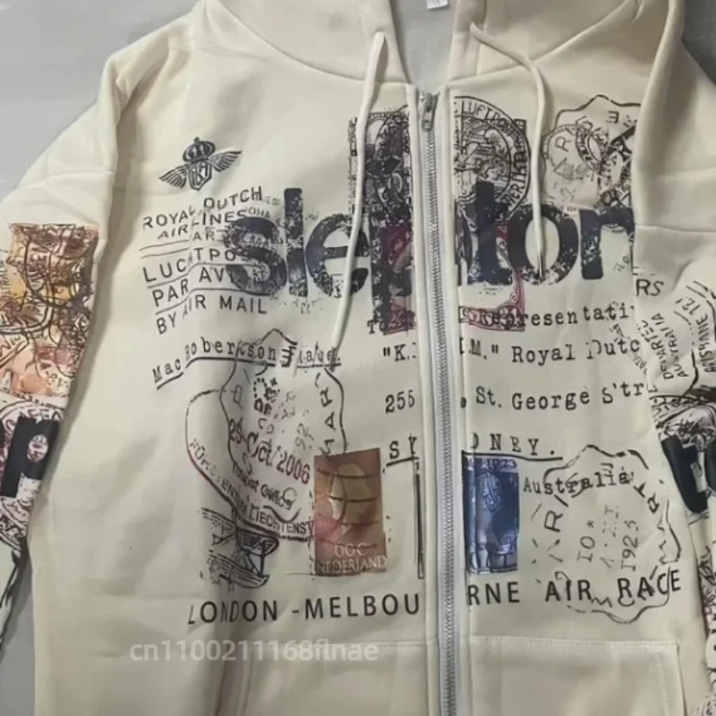 Abbigliamento da ballo di strada americano di vendita caldo, felpa con cappuccio stampata da strada di marca alla moda, felpa con cappuccio con cerniera hip-hop alla moda