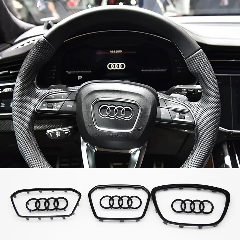 For Audi A3 A4 B8 8P B9 8V A5 A6 C7 A7 Q3 Q5 Q7 Automobile Steering Wheel Logo Bright Frame Strip Electroplated Car Logo Sticker