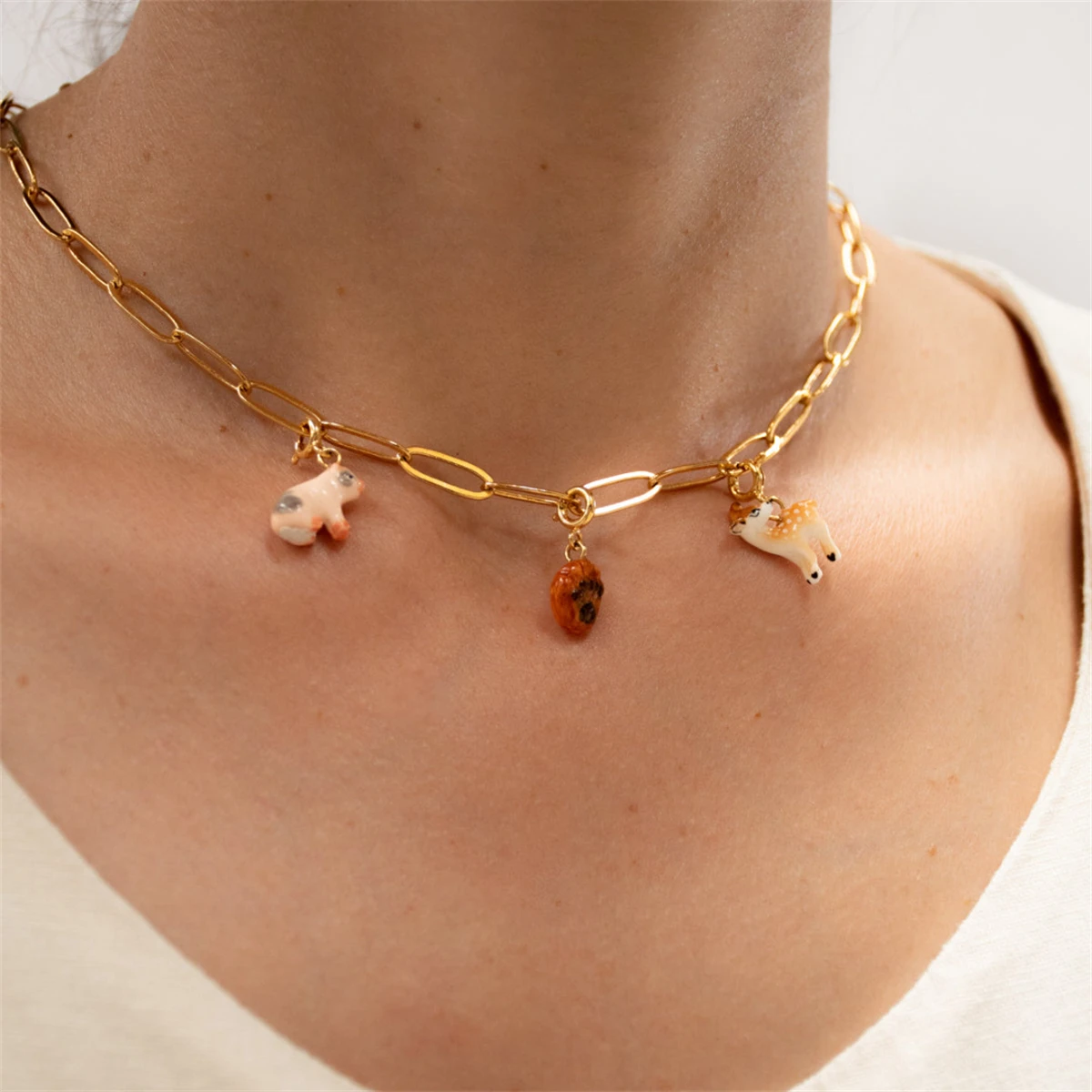 Edelstahl Mode Tier Serie Anhänger DIY handgemachte Accessoire vergoldet farbkonserviert weiblich – Detail 4