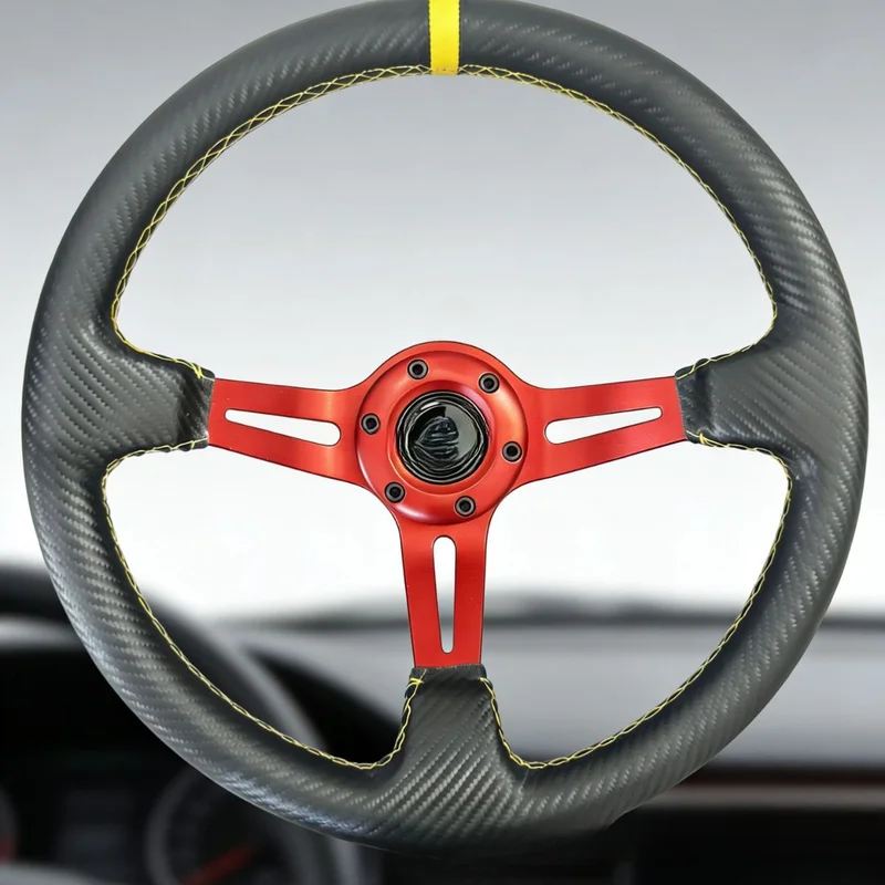 For Universal 14 Inch Racing Steering Wheel Leather Modified Steering Wheel Competitive Steering Wheel With Steering Wheel Horn