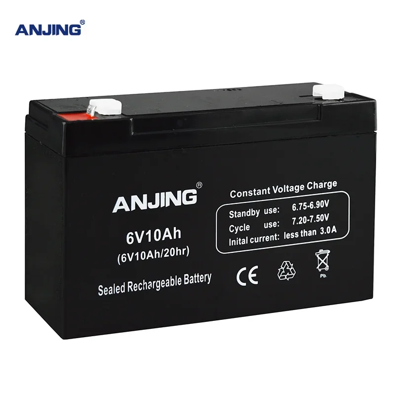 ANJING 6V10AH Battery for Backup Power LED Emergency Light Children Toy Car Lead-acid Accumulator Replacement Maintenance