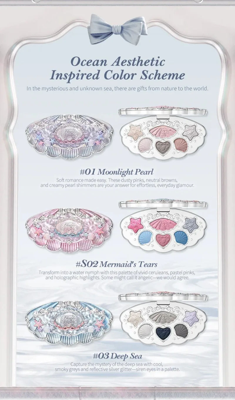 Flower Knows Shell's Jewel Collection 6-Color Eye Shadow Makeup Palette Pressed Glitter Eyeshadow Paletas Flowerknows