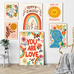 Inspirational Quote Flower Design Canvas Painting Colorful Boho Rainbow Wall Art Poster Print Girl Room Nursery Decor Picture