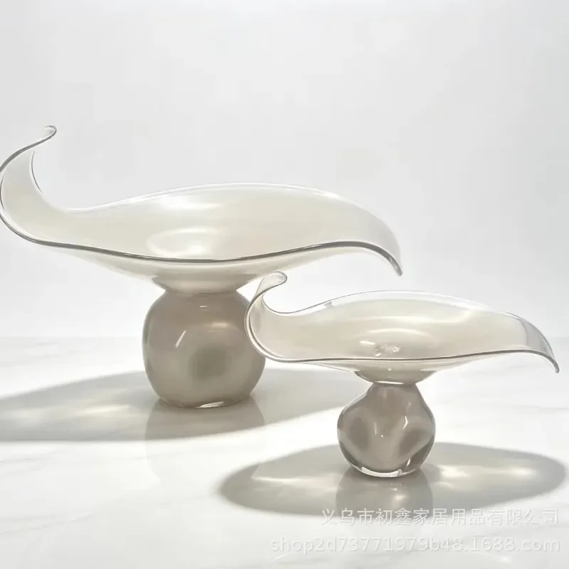 Modern High Footed Long Fruit Plate Luxury Living Room Coffee Table Decor Dining Table Centerpiece Soft Home Decoration Tray