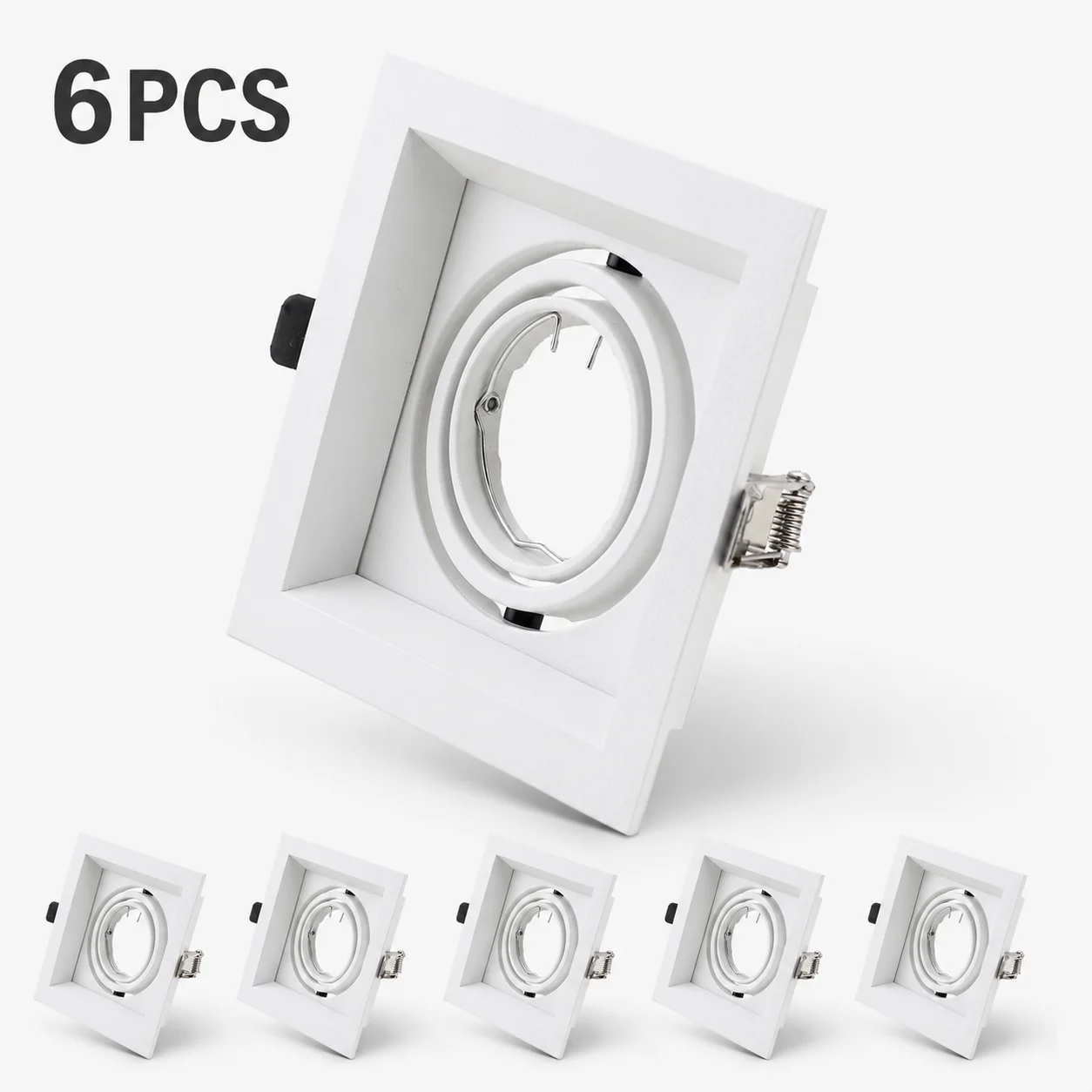 JOYINLED 6PCS Square Recessed Downlight Frame, White Black 1/2/3 Head Adjustable GU10 Ceiling Spotlight Housing LED Light Holder