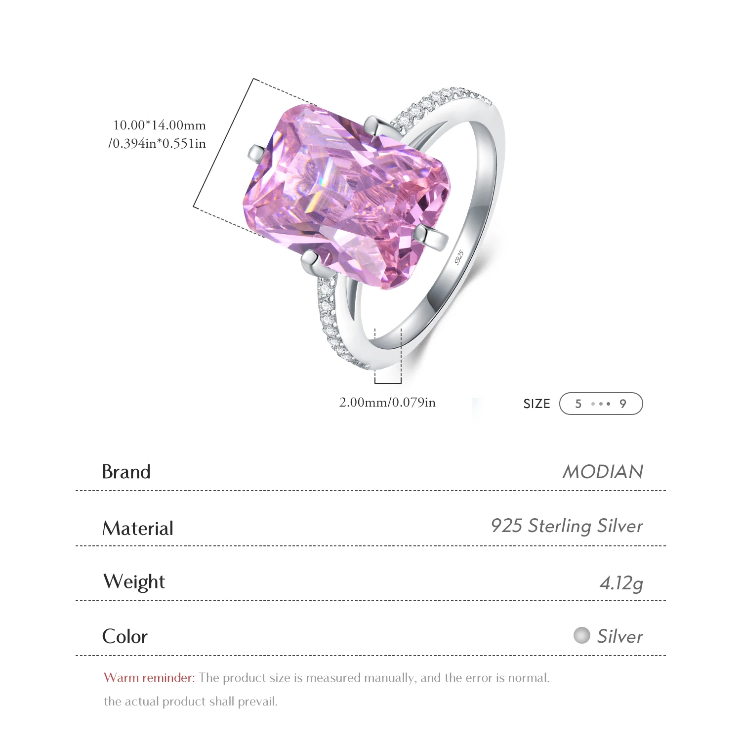 Modian Hot Sale 100% 925 Sterling Silver Luxury Rings Fashion Pink Crystal Party Rings For Women Engagement Jewelry Couples Gift