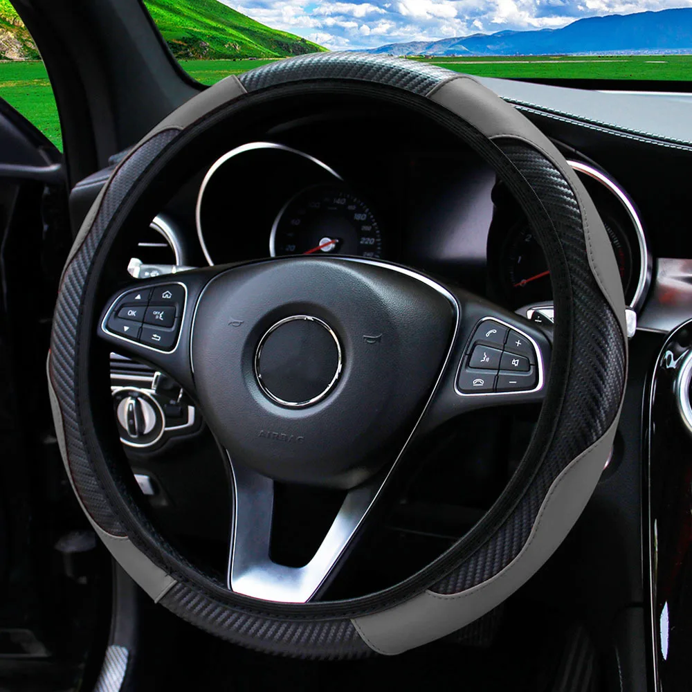 100% Wear resistant Leather Universal Car Steering-wheel Cover 36CM-39CM Car-styling Sport Auto Steering Wheel Covers Anti-Slip