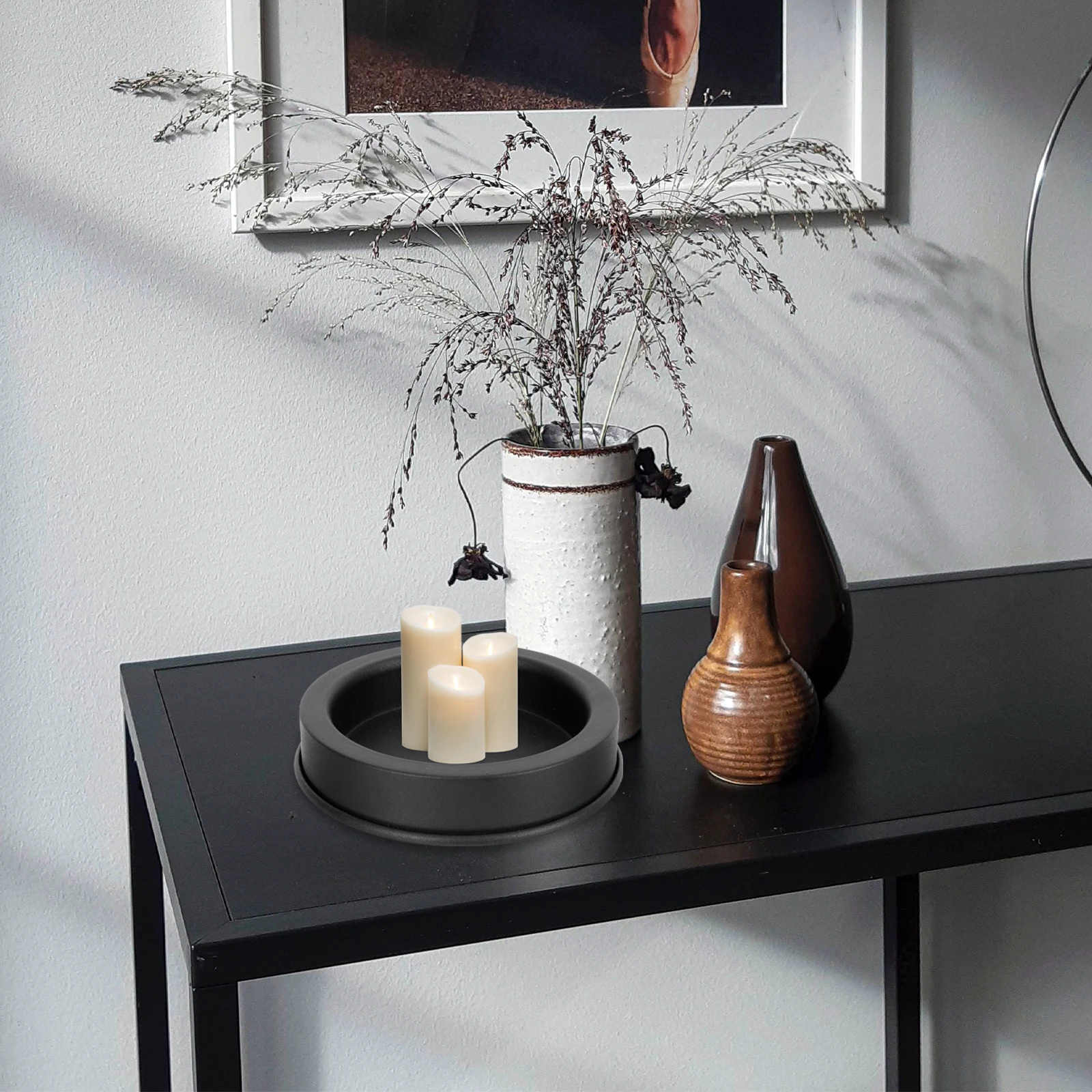 

Tray Golden Iron Material Stylish Party Decoration High Temp Resistant Multiuse Storage Black Candleholder Tray