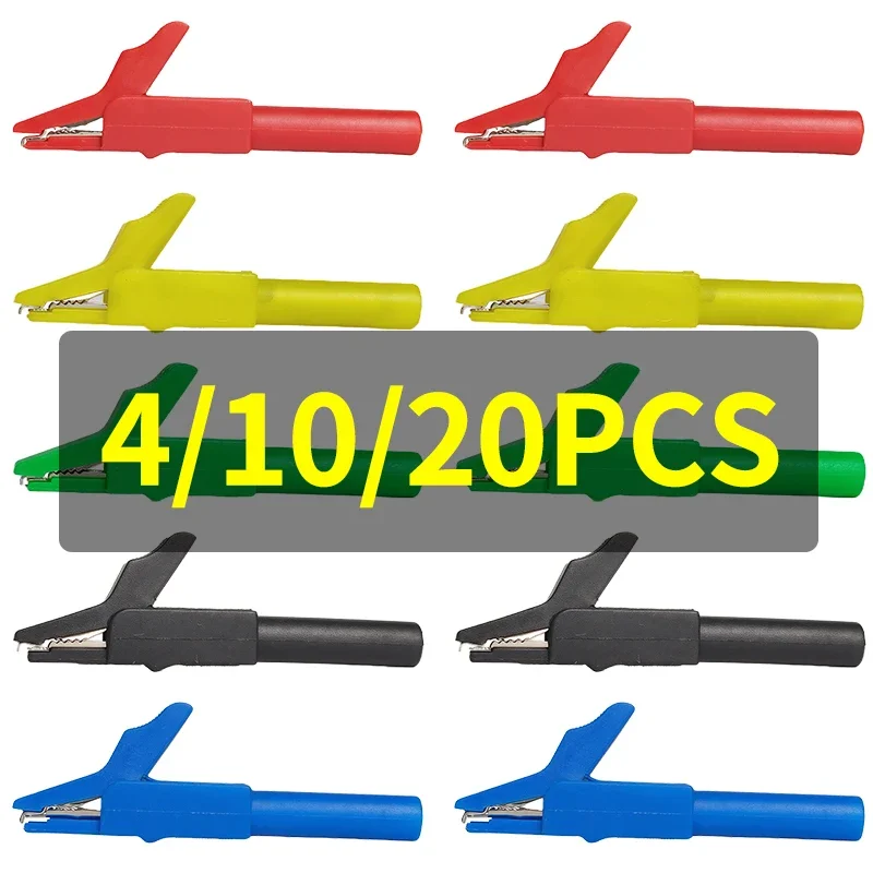 4/10pcs -Fully Insulated Brass Test Clips 5mm Mini Jaw 4mm Safety Banana Jack, High Voltage Proof 3000V, for Electrical Testing