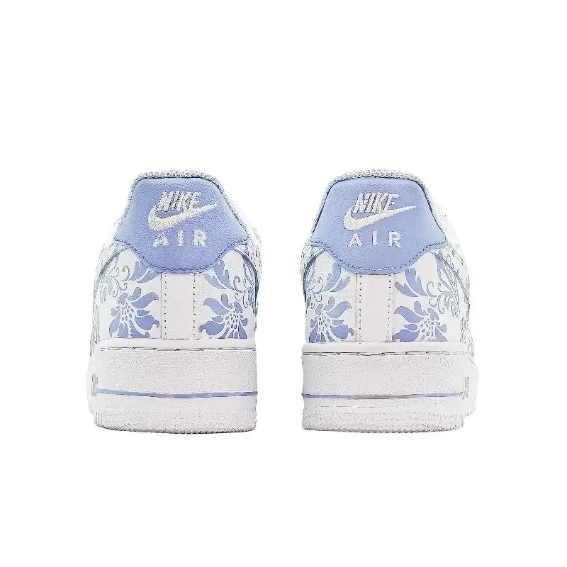 [الخزف الأزرق والأبيض المخصص باللونين الأزرق والأرجواني والأبيض] حذاء Nike Air Force 1 Low Low-Top Skateboard للرجال باللون الأزرق والأرجواني Wh