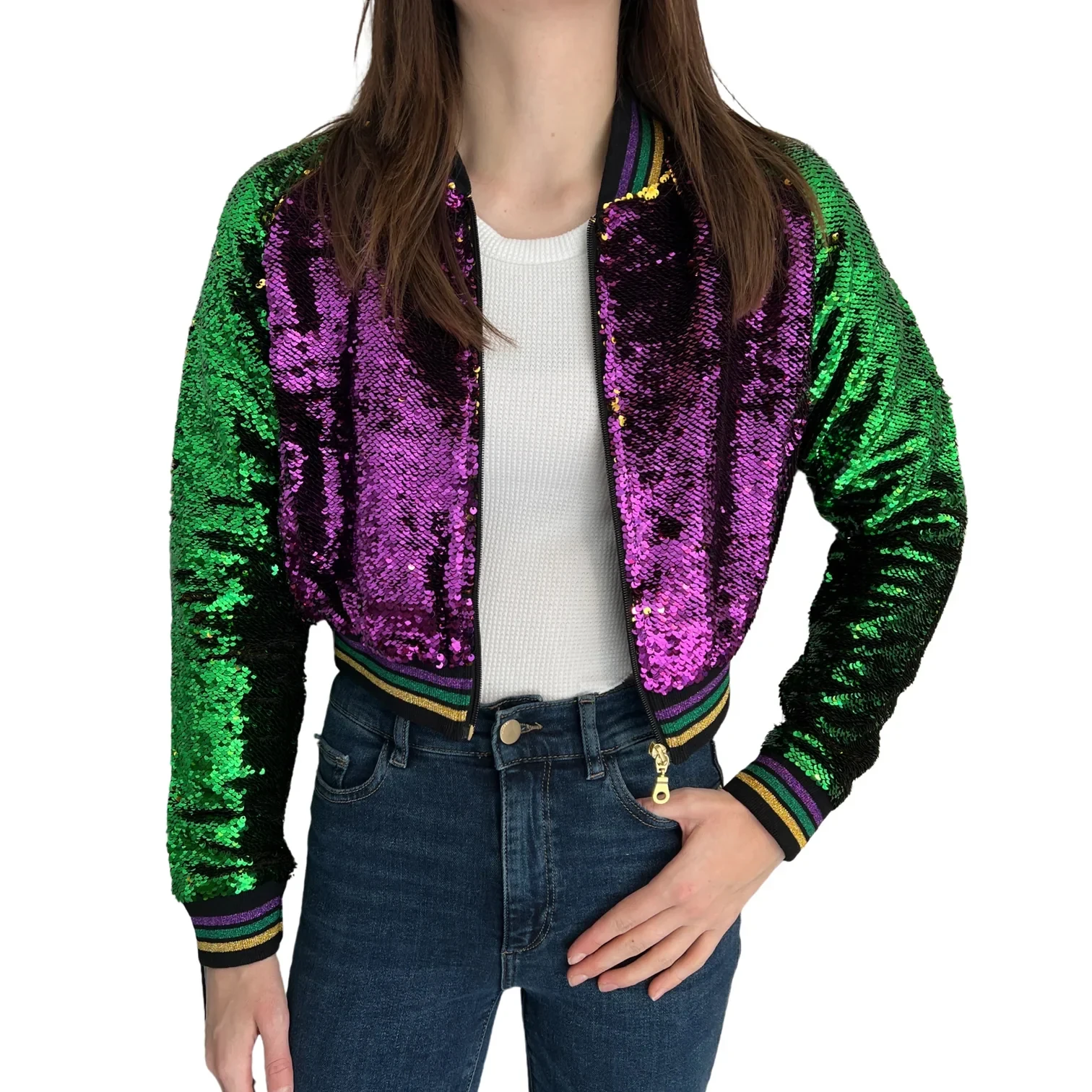 Ruffkids Mardi Gras Mommy And Me Matching Girls Women Outerwear Spring Fashion Long Sleeve Tops Zipper Coats Kids Sequin Jacket