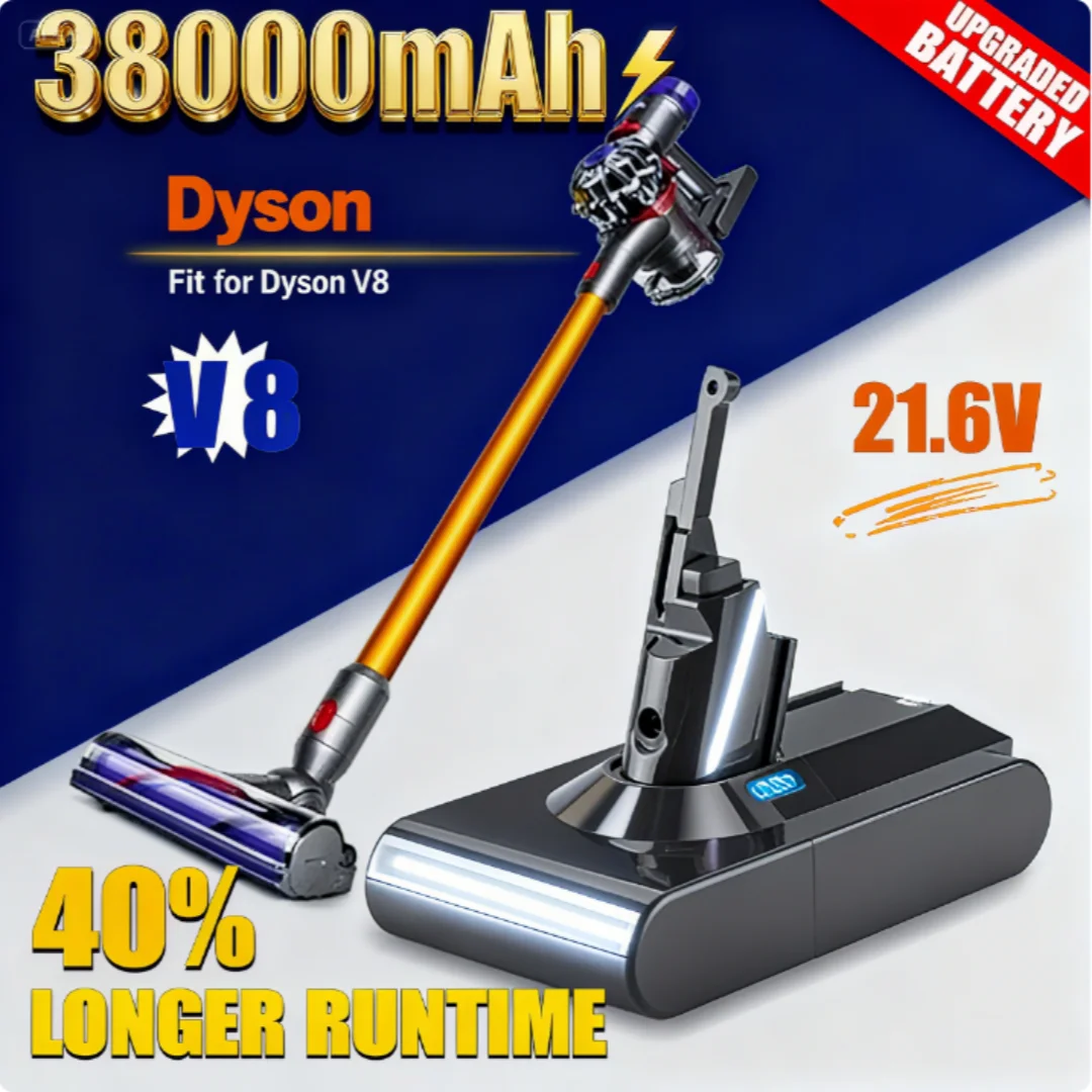 

Dyson V8 Replacement Battery: 21.6V 38000mAh | Works with V8 Absolute Cord-Free & Handheld Vacuum Cleaners