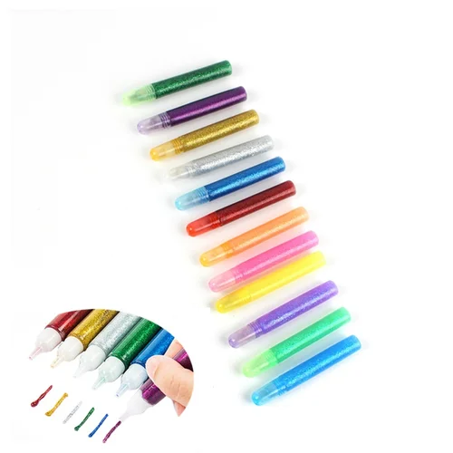 Imagen 2 del producto Polvo brillante de 12 colores, pigmento de pegamento súper líquido, papelería, manualidades de papel, herramienta de pintura artística adhesiva para niños, regalo para niñas