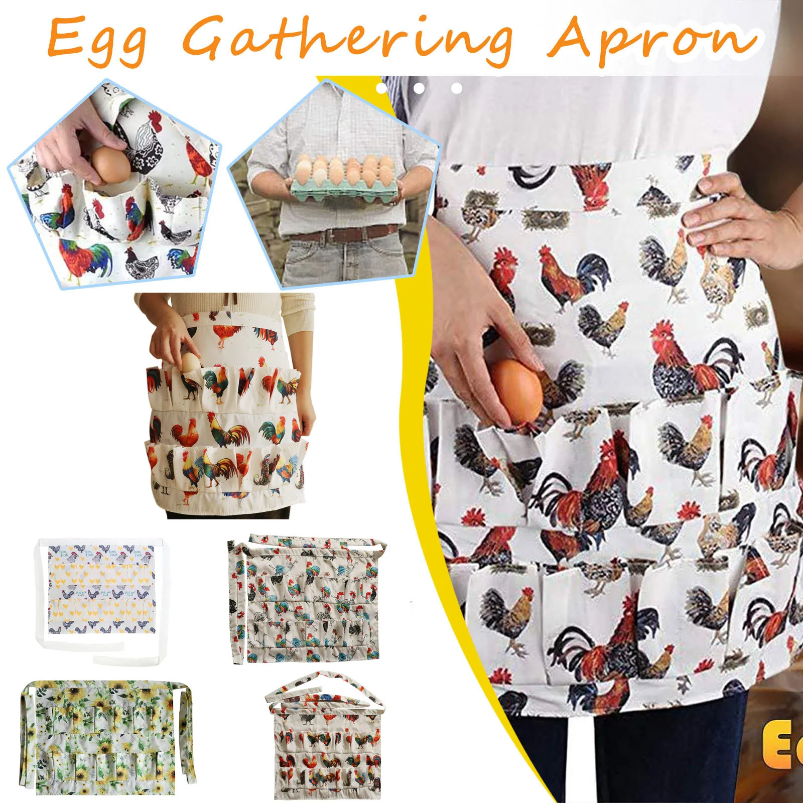 Creative Egg-shaped Apron with Pockets Rustic Printed Aprons Men Women Funny Kitchen Apron For Farmerhouse Farm