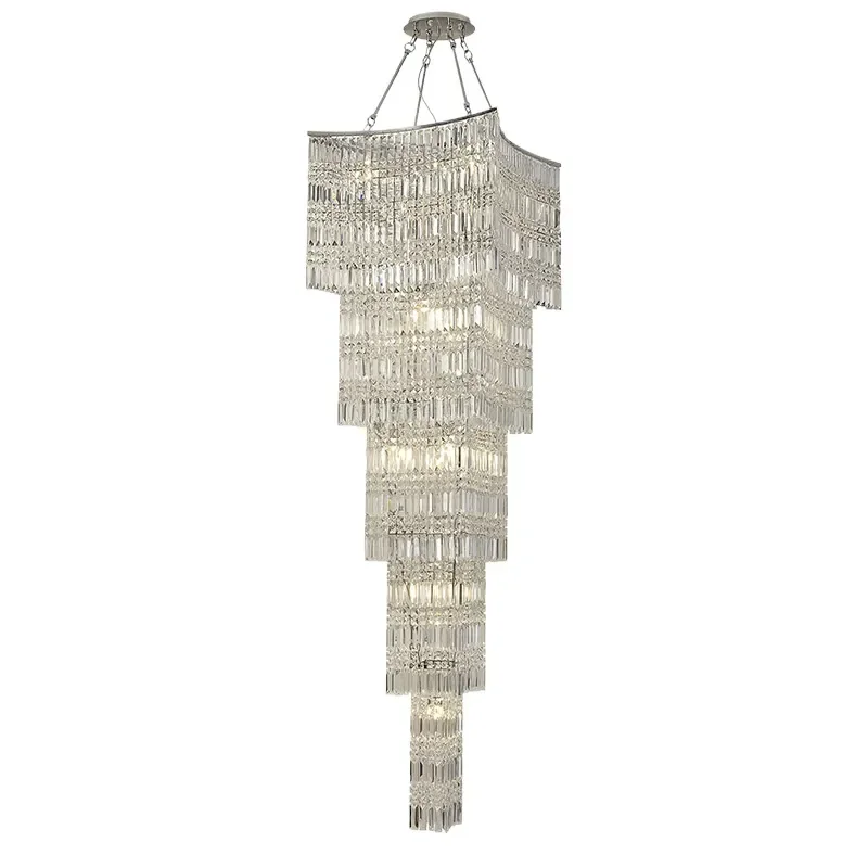 Crystal Chandelier for Spiral Staircase Modern Light Luxury Pendant Lamp for Villa Duplex Restaurant Rotating Stairs Lighting