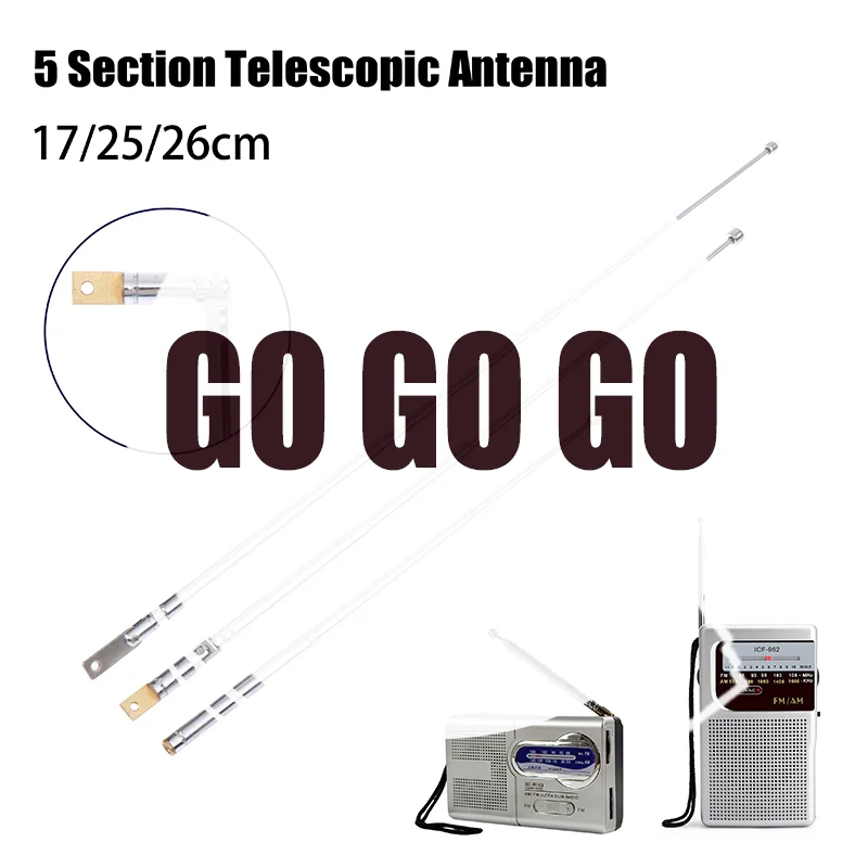 17/25cm 5 Section Metal Full-Channel Am Fm Radio Antenna Telescopic Antenna Rotating Antenna Aerial M2.5