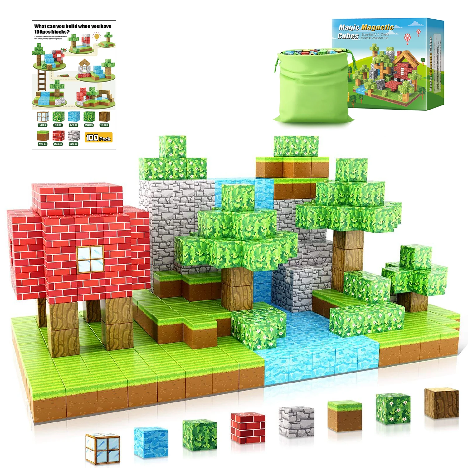 100pcs Magnetic Blocks-Build Magnet Set For Boys & Girls Age 3+, Sensory Toys For Toddlers Gifts Construction Toys