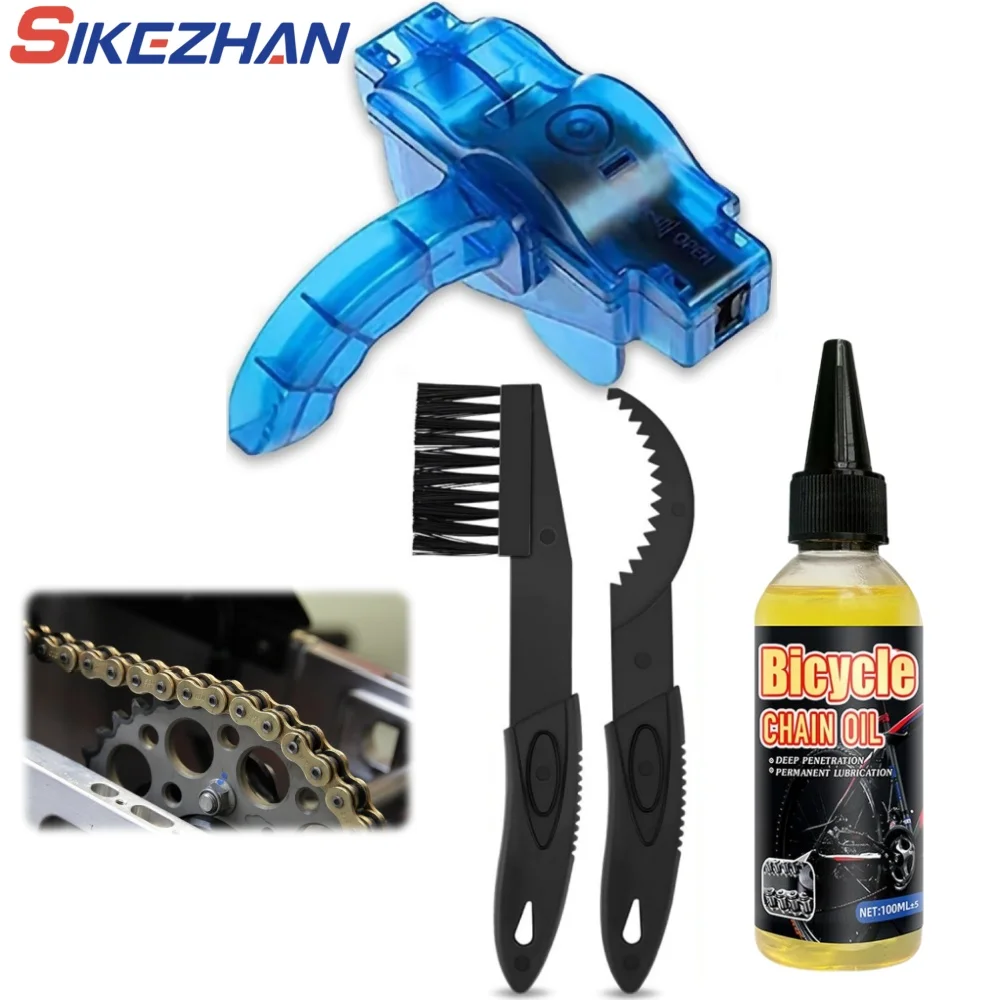 Bicycle & Moto Chain Cleaner Kit Including Chain Oil Lubricant, Universal Chain Degreaser, Scrubber and Cleaning Brush Tools
