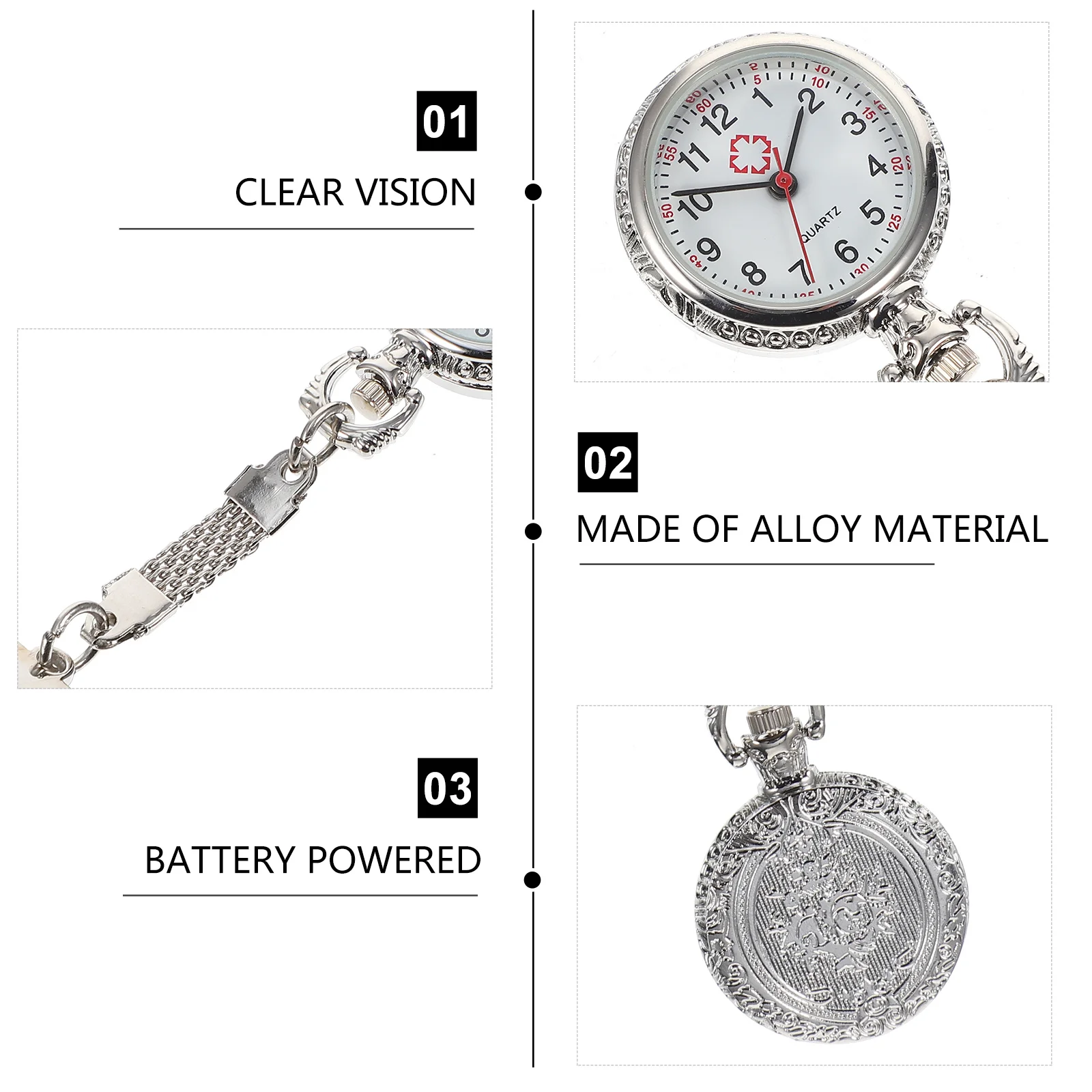 1Pcs Women Nurse Watch Stylish Alloy Construction Clip-on Design Larger Dial for Clear Reading Perfect for Medical Fields