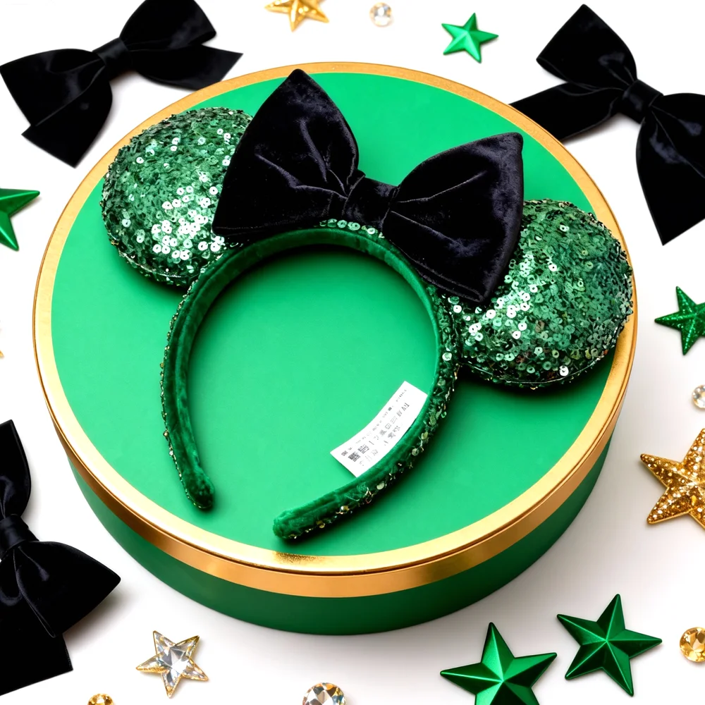 Luxury Green Mickey Mouse Ear Headbands Glitter Princess Party Decoration Cosplay Hair Accessories Hairband for girl Women Adult